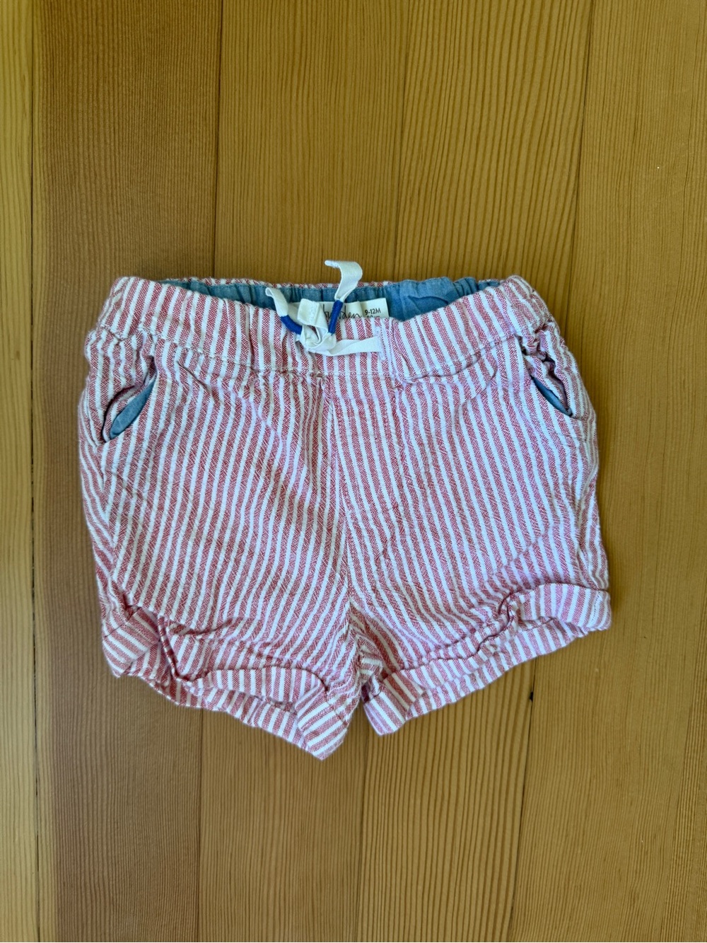 Baby Boden red and White Striped Drawstring Shorts 9-12m